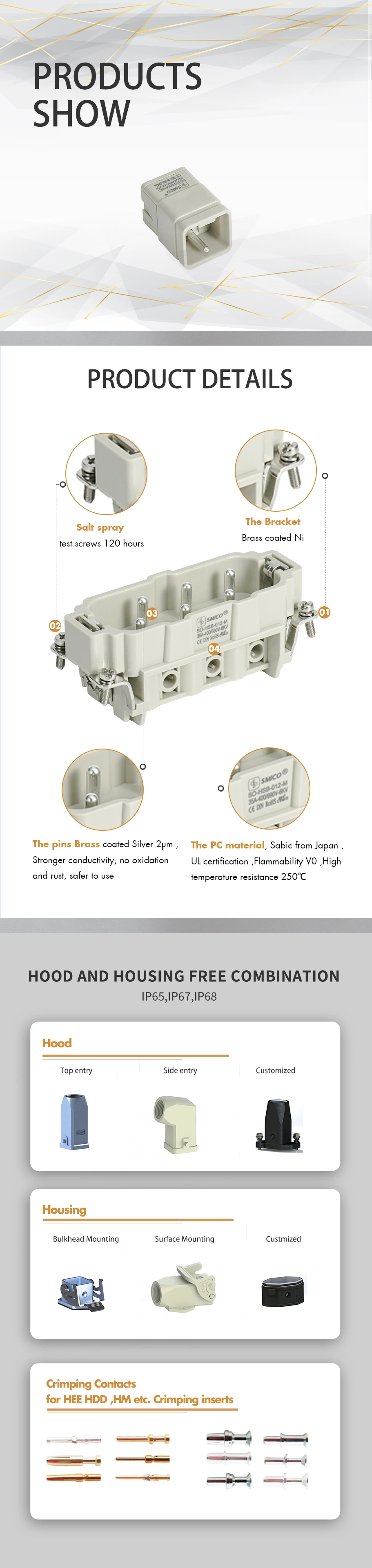 Conectores industriales multipolares de 2 pines para trabajo pesado, 40 A, HQV-002.1-F (2,5-6 mm²), 09120022753