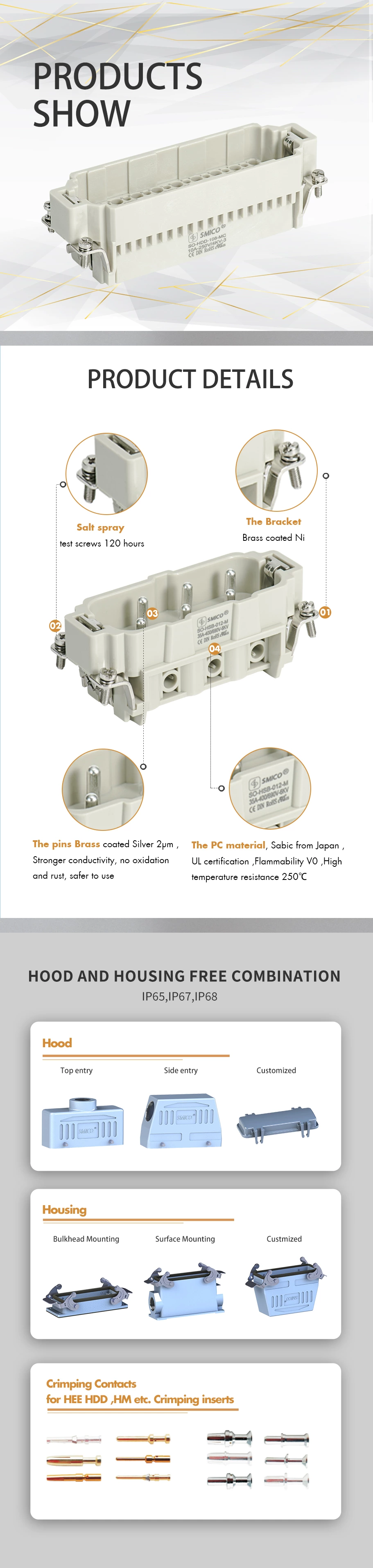 Conector industrial de 108 pines con conector de cable IP65