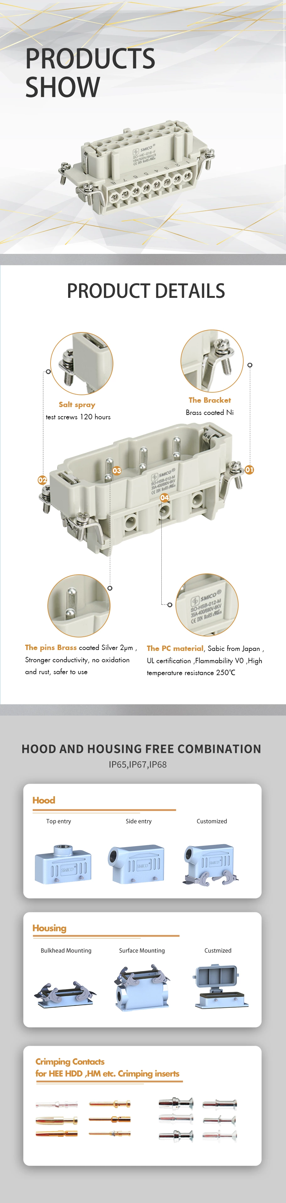 Conector de alimentación rectangular hembra de 32 pines para trabajo pesado