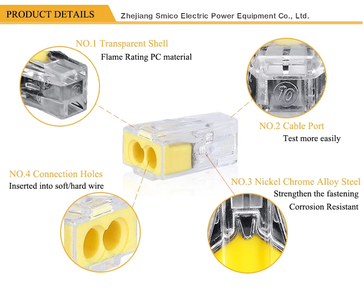 Conector de cable terminal 222-415 Conector compacto Conector de bloque de terminales de 5 palancas 28-12 AWG