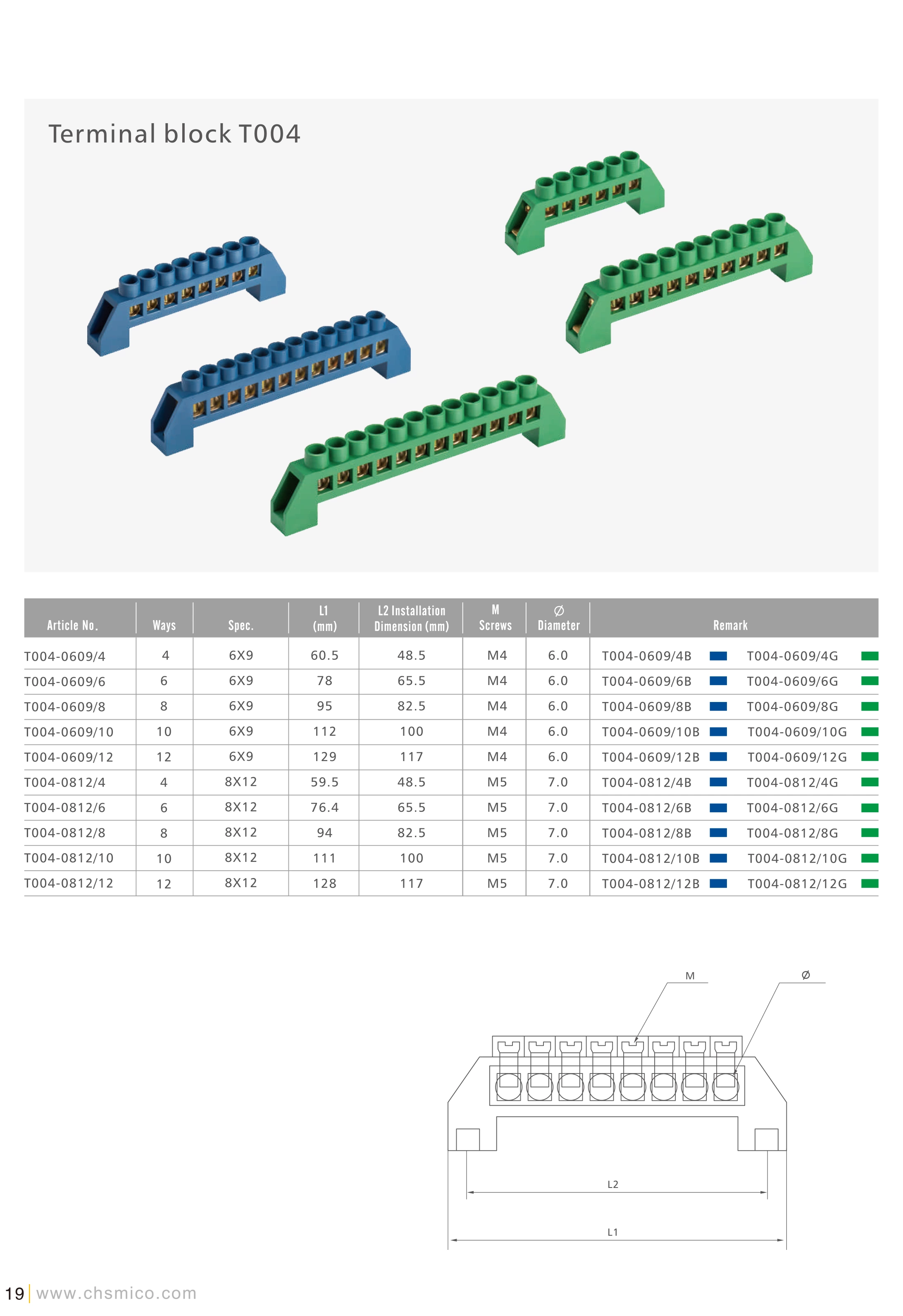 Bloques de terminales de cobre serie T004 Bloque de distribución de tornillos M4 M5 con latón