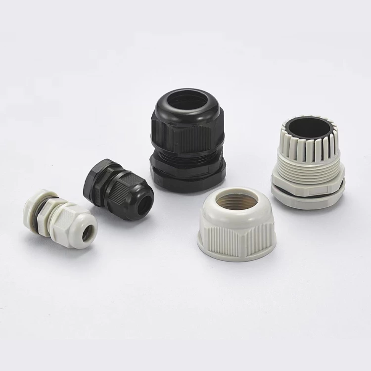 Prensaestopas de nailon de plástico, rosca métrica, resistente al agua, color blanco y negro