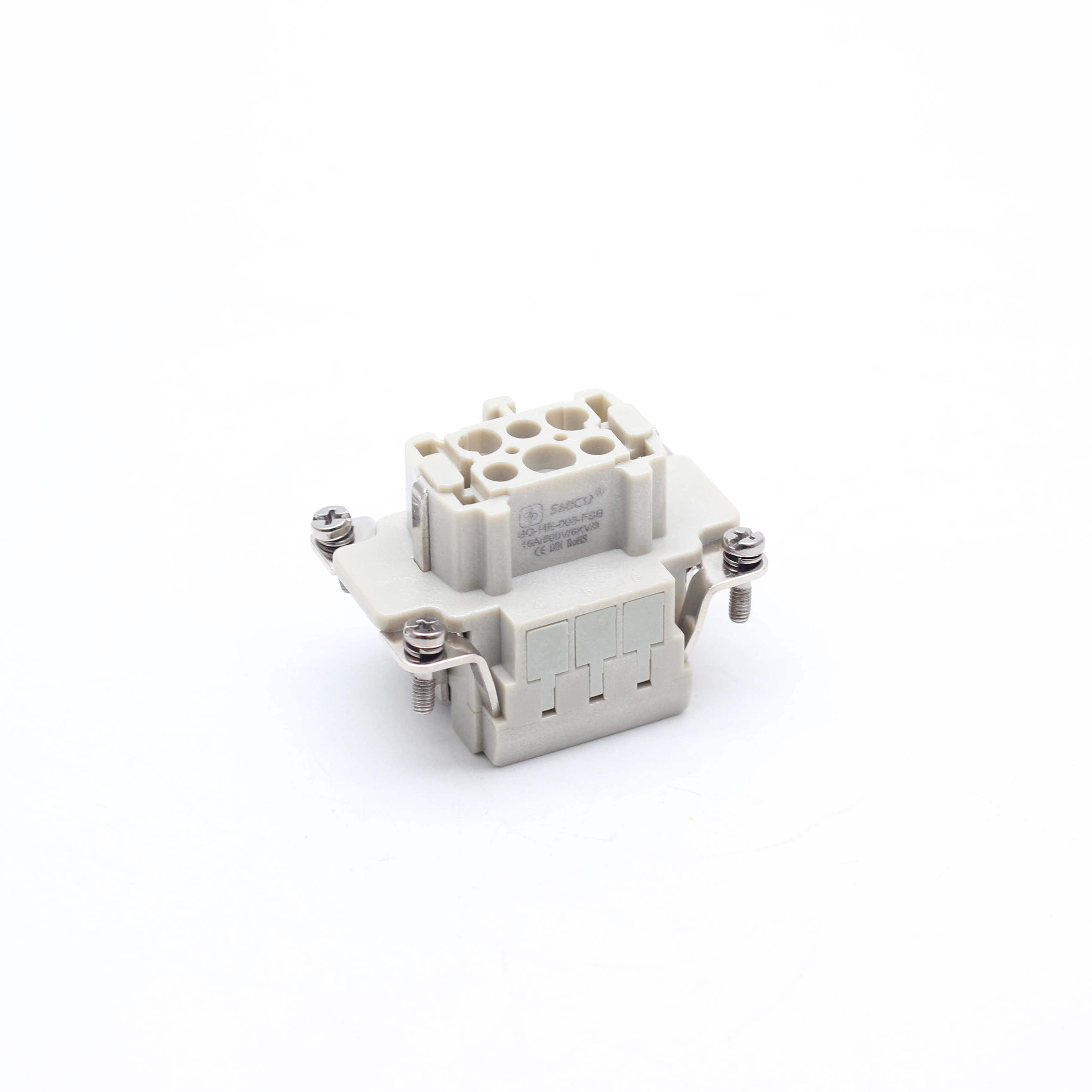 Conector de alta resistencia, 6 pines, 16 A, hembra, terminal de resorte, conector rectangular HE-006-FSB