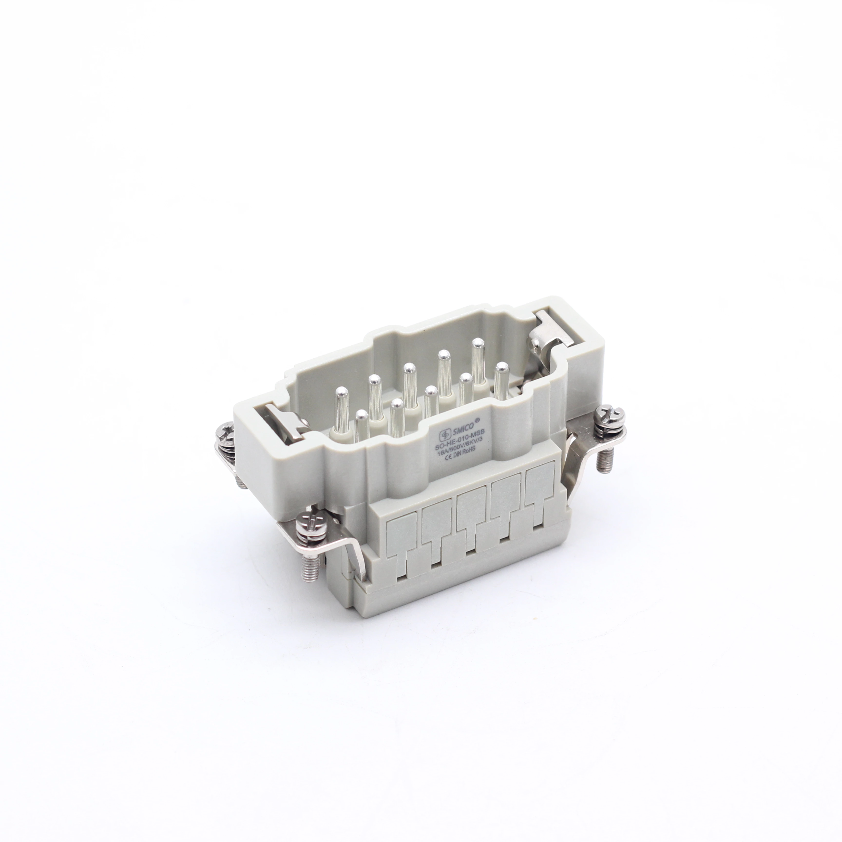 Conector macho de alta resistencia de 10 pines, 16 A, 500 V, con terminal de resorte de inserción HE-010-MSB